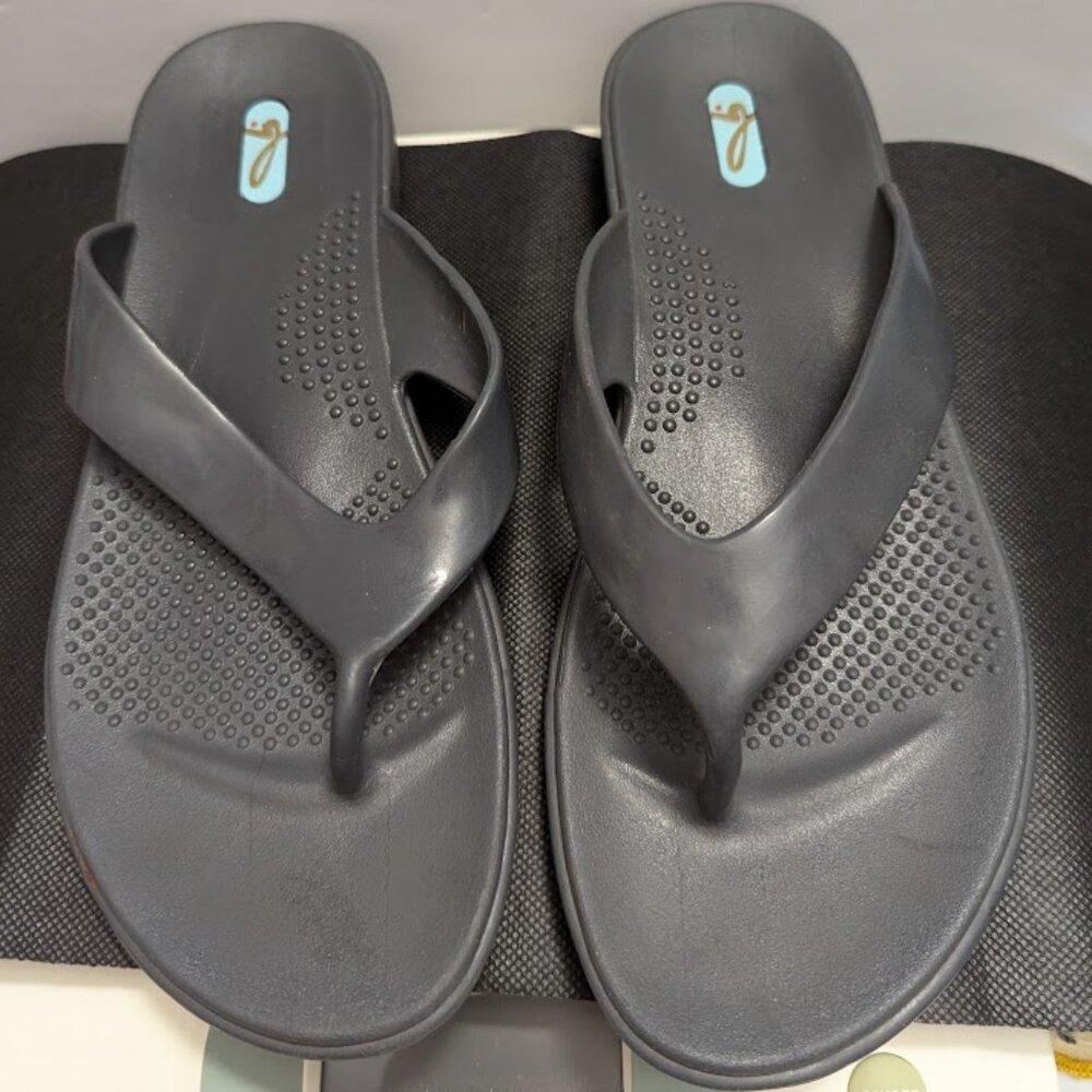 Oka-B OkaBee Black Flip Flops Sandals Waterproof Size L (9.5-10.5)